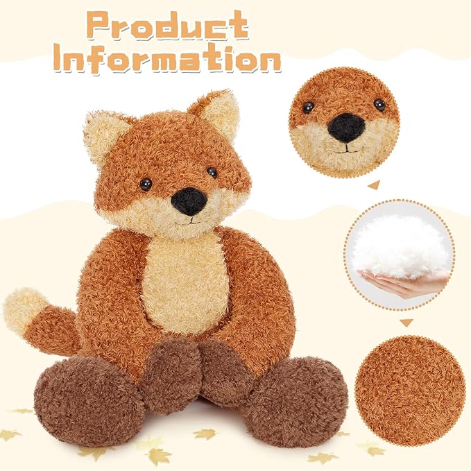 MorisMos 17.7 Inch Fox Stuffed Animal, Brown Floppy Fox Plush Toy with Extra Long Arms, Soft Stuffed Fox Plushie for Kids Adults, Cute Woodland Animal Room Decor, Christmas Birthday Gift for Kids