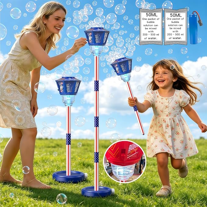 Bubble Machine for Kids Bubble Blower Maker with Lights and Music Automatic Bubble Stand Machine for Parties Birthday Wedding Toddlers Kid Summer Outdoor Toys (Blue)