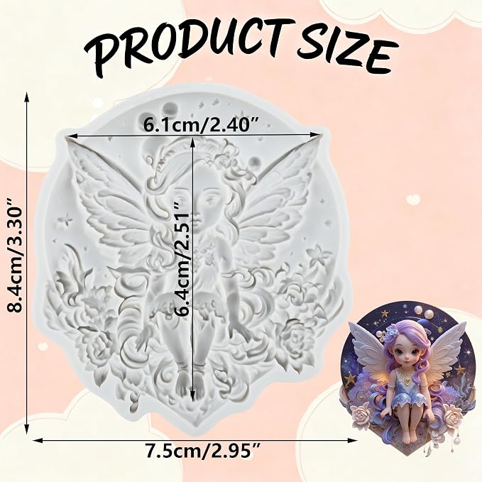 Flower Fairy Polymer Clay Molds Butterfly Fairy Silicone Mold for Epoxy Resin Casting DIY Crafts Air Dry Polymer Crafts Supplies Clay Tools