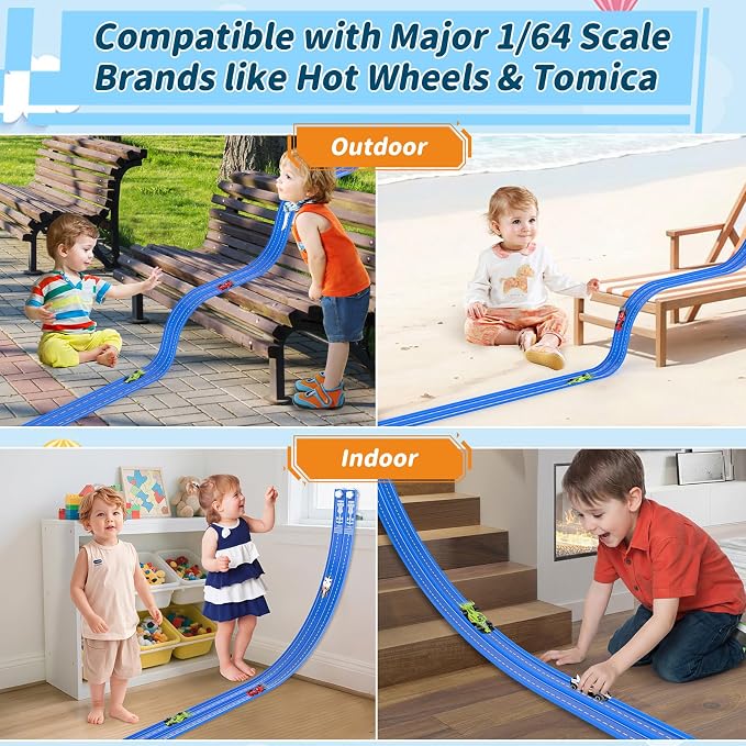 20Ft Flexible Race Track, Slot Car Race Track Set for Kids Ages 3+, Dual Racing Game 2 High-Speed Cars 1/64 Scale, w/8 Suction Cups, 4 Alloy Cars– Ideal Easter Birthday Gift for Boys & Girls (Blue)