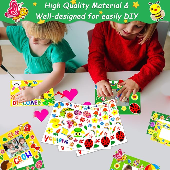 chiazllta 30 Packs Picture Frame Crafts DIY Stickers Flower Butterfly Spring Summer Craft Kits for Kids Bulk Art Craft Party Favors Home Back to School Classroom Activities Bulletin Board Decorations