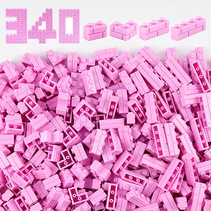 Masonry Bricks Wall Building Accessories: 340PCS Classic Masonry Profile Block Parts and Pieces Creative Construction Bulk,MOC Friends House Castle Pieces (Pink)