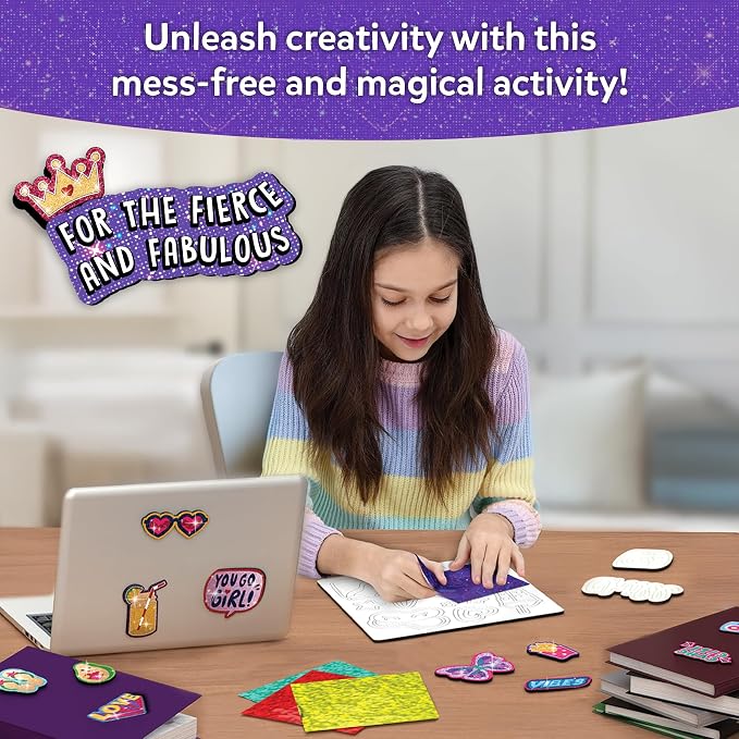 Skillmatics Foil Fun - Girl Power, DIY Foil Art Craft Kit, Mess-Free Activity, 20+ Magnets & 60+ Stickers, Travel, Screen-Free Fun, Party Favor for Kids, Tweens, Teens (Ages 7-13)