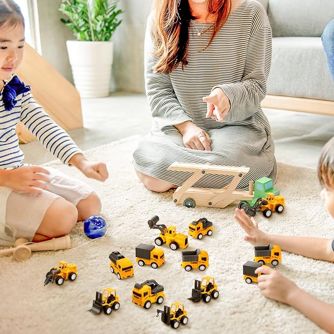 Libima 72 Pcs Construction Toys for Construction Party Favors, Fire Fighting Vehicles Tractor Military Truck Toys Small Sand Trucks Excavator Toy for Birthday Gift, 16 Styles(Engineering Vehicles)