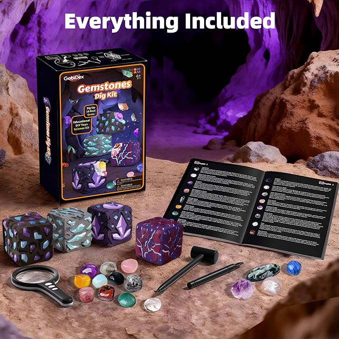 GobiDex Gemstones Dig Kit for Kids, Excavate 16 Real Gemstones, STEM Science Toy, Archaeology & Geology Science Gift for Boys and Girls Age 6+