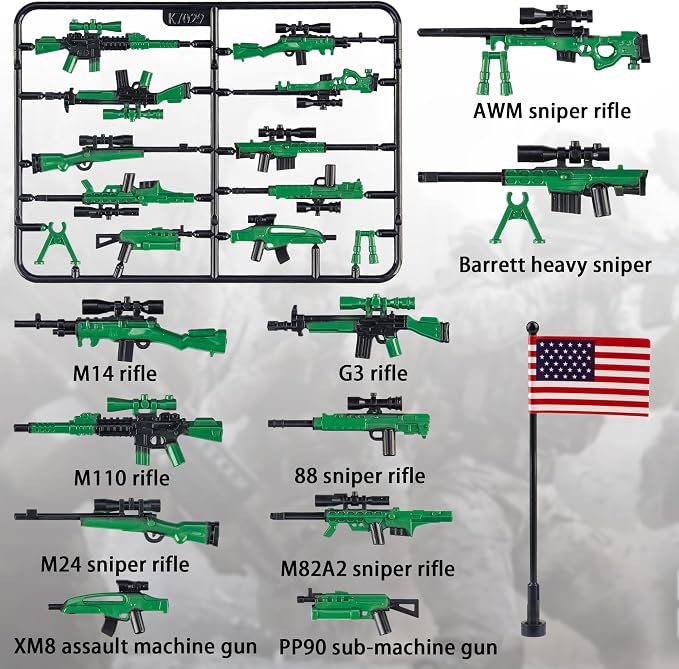 44 Pcs Weapons Pack Military 4 Countries Weapons Accessories Toys Military Equipment Battle Blocks Bricks Compatible with Major Brand, 3 Years Old and up