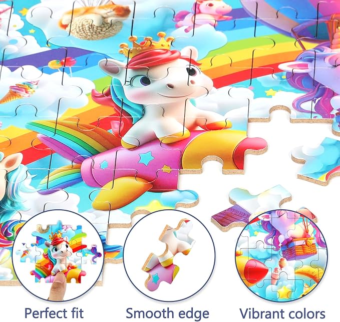MZZOTOY Rainbow Horse Unicorn Puzzles for Kids Ages 4-8, 60 Pieces Jigsaw Puzzles for Kids Ages 3-5 Puzzle for Girls and Boys Learning Educational Puzzles Toys in a Metal Box