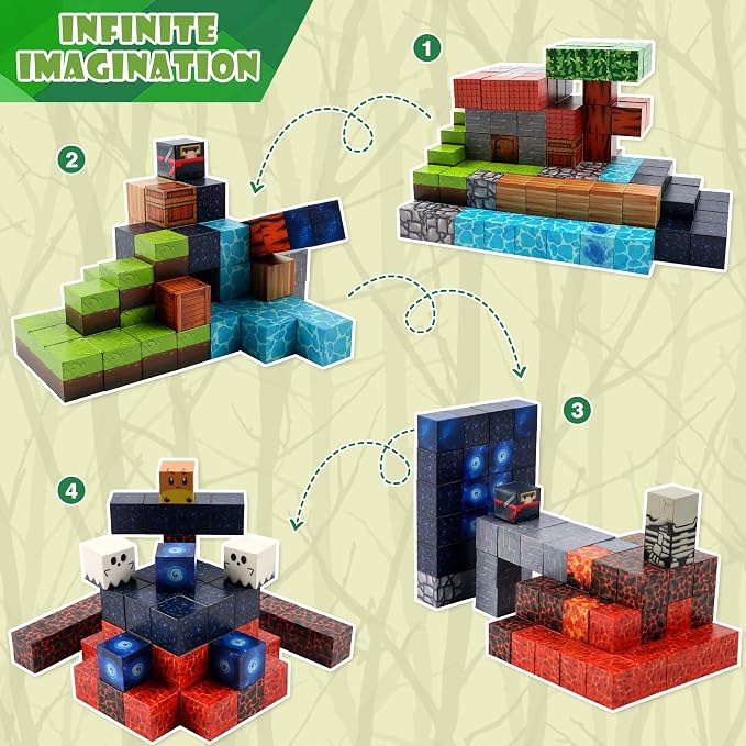Magnetic Building Block Toy - 144PSC Stacking Construction Set to Cultivate STEM Skills for Boys and Girls Gifts,Kids 6 7 8 9 Birthday Present