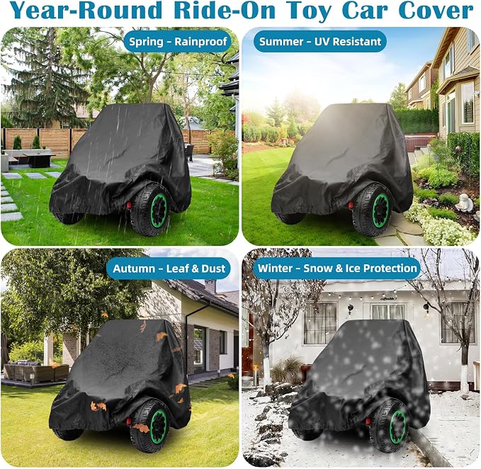 Kids Car Cover - Ride-On Car Truck Cover Waterproof, 420D Kids Ride on Toys with Adjustable Drawstring & Safety Buckles, Durable PU Coated Protection for Kids Electric Vehicles