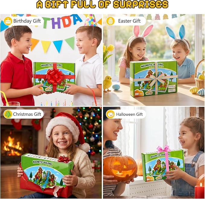 100PCS Magnetic Blocks, Magnetic Building Blocks, 0.78in Magnetic Building, STEM Game Stacking Toys for Kids, Birthday Gifts for Boys and Girls Age 3+ Years Old