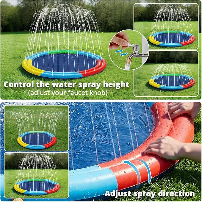 Large Splash Pad for Kids & Dogs, 78” Sprinkler Splash Pad with Dual Spray Tubes, Thick Non-Slip Water Play Mat for Backyard, Summer Outdoor Water Toys for Toddlers & Family