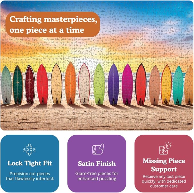 Cross & Glory - Sunrise Surf - 1000 Piece Jigsaw Puzzle for Adults | Vibrant Beach Scene Artwork | Unique Gift Idea