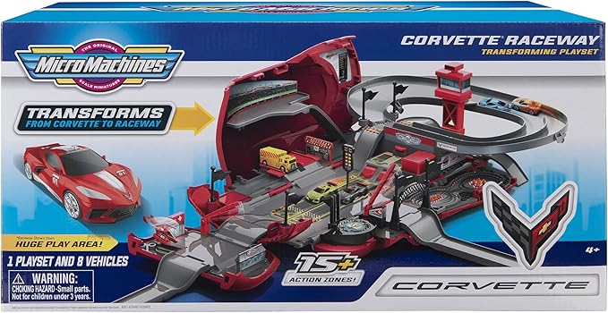 Micro Machines Corvette Raceway Transforming Corvette into Raceway Playset - Toy Cars for Kids and Collectors - Collect Them All - Amazon Exclusive