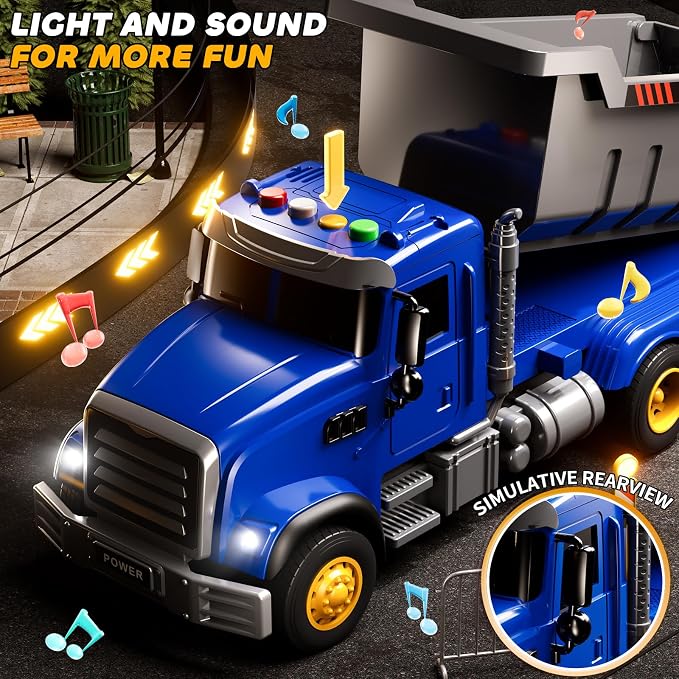 JUKUDAHU Toddler Trucks Toys for Boys 3-5 Years Old, Dump Truck with Lights and Sound, Kids Construction Play Truck, Garbage Truck Car Toys Vehicle Playset for Kids Aged 3 4 5 6 7 8