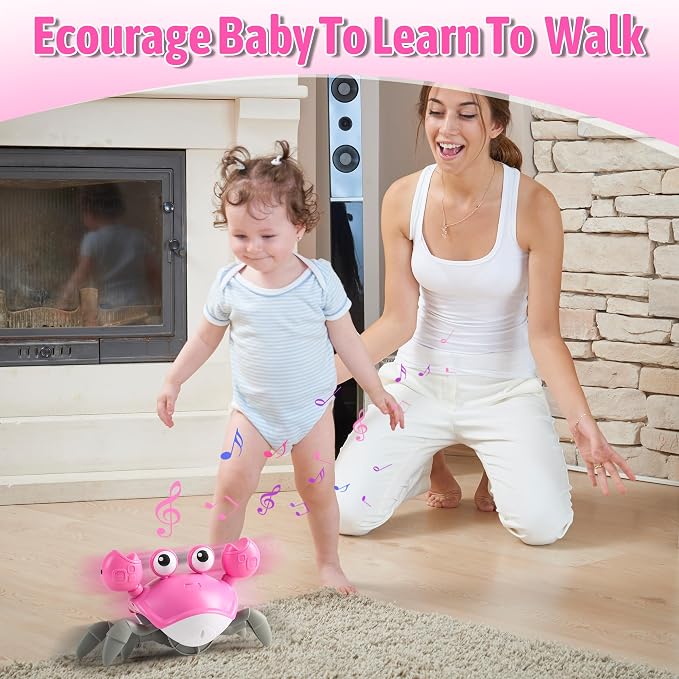 Hirger Crawling Crab Baby Girl Toys 6-12 Months: Infant Tummy Time Toys, Dancing Walking Crab for Toddler 1 2 3 Year Old, 1st Birthday Gift with Music and Light