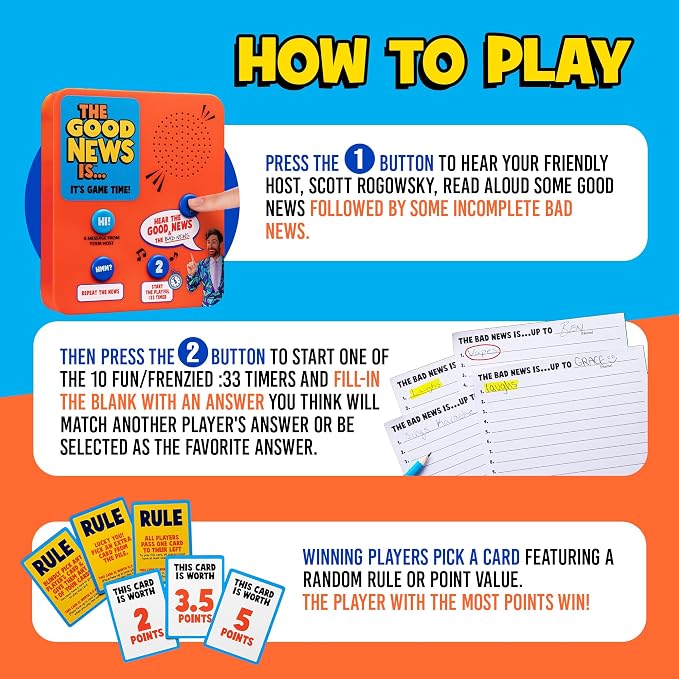 ALL THINGS EQUAL The Good News is Game, Electronic Family Party Game for Kids & Adults, Funny Fill-in-the-Blank Activity, Conversation Starter Card Set for Family Night, Teen and Adult Parties