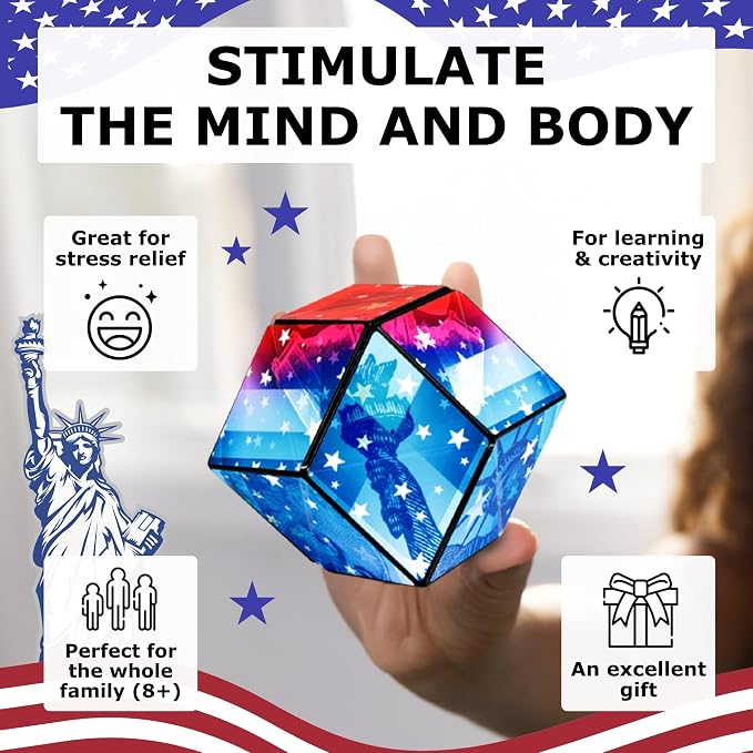 Shashibo Sensory Fidget Toy for Adults & Kids, Stress Relief Fidget Toy for Adults, Teens & Kids, Cool Fidget Toys for Desk, Classroom Must Have, Sensory Shape Shifting Cube, 100+ Possible Shapes