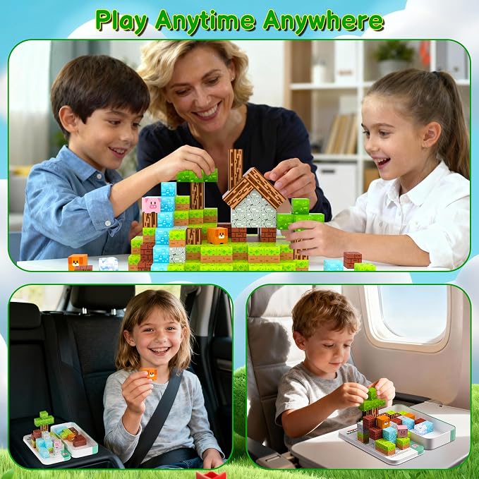 Magnetic Blocks Minecraft-Style Magnetic Building Blocks Cubes - 35PCS Tin Box Magnet Toys Travel Set STEM Educational for Kids Ages 4-8 6-8 8-12 Year Old Boys Girls Birthday Christmas