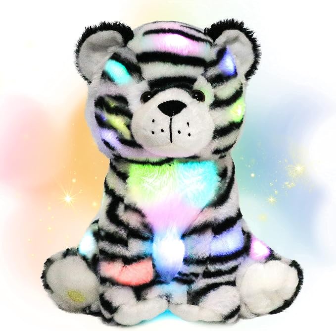 Hopearl LED Plush Tiger Lighting Up Stuffed Jungle Animal Floppy Toy Night Lights Glow in The Dark Birthday Festival for Toddlers Boys Girls, 11''