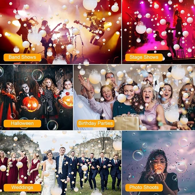 1500W Fog Bubble Machine with 24 RGBW LEDs, DMX512 & Wireless Remote, Dual 5L Tank, Timer — Professional Smoke Filled Bubble Blower for Wedding Halloween DJ Stage Party Indoor Outdoor