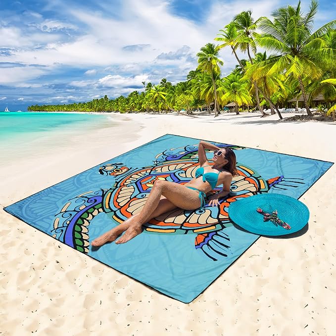 WIWIGO Beach Blanket Waterproof Sandproof Beach Mat 79" X 83"/10'x9'for 2-8 Adults Quick Drying Outdoor Picnic Mat Beach Accessories for Travel, Camping, Hiking