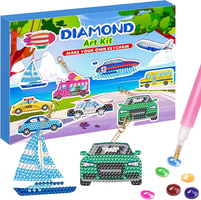 Labeol Arts and Crafts for Kids Ages 8-12 - Creat Your Own GEM Keychains-5D Diamond Art by Numbers GEM Art Kits for Kids Girls Toddler Crafts Age 6-7 6-8 10-12 (Car)