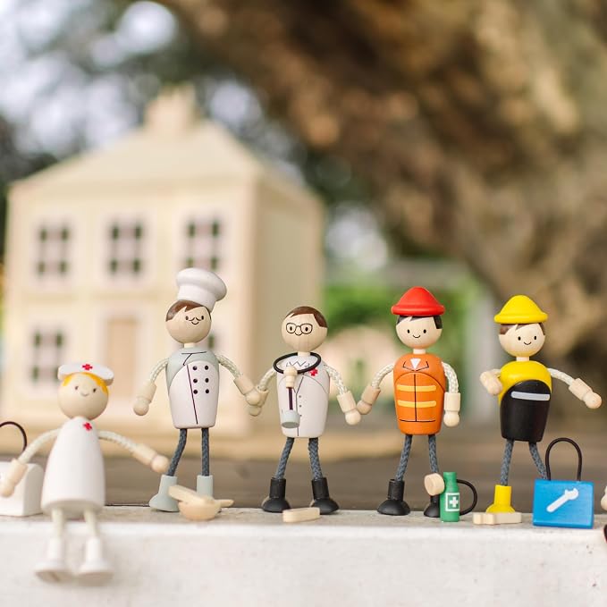 PlanToys® Wooden Doctor Role Play Doll | Poseable 1:12 Scale Character Figure for Dollhouse Play, Medical Scenarios & Social Interaction | Eco Friendly Montessori Pretend Play Figure