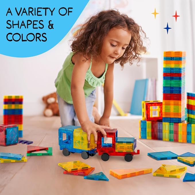 SUNNY AUNTIE Magnetic Tiles 138 PCS XL Set with Storage Bag – Magnetic Building Tiles for Kids Ages 3-8, STEM Magnet Construction Toy for Boys & Girls