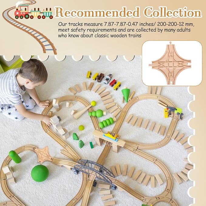 CroBlissful Wooden Train Track Accessories, Forked Wooden Train Tracks Expansion Multi Way Switch Track for Most Major Brand Railway Set