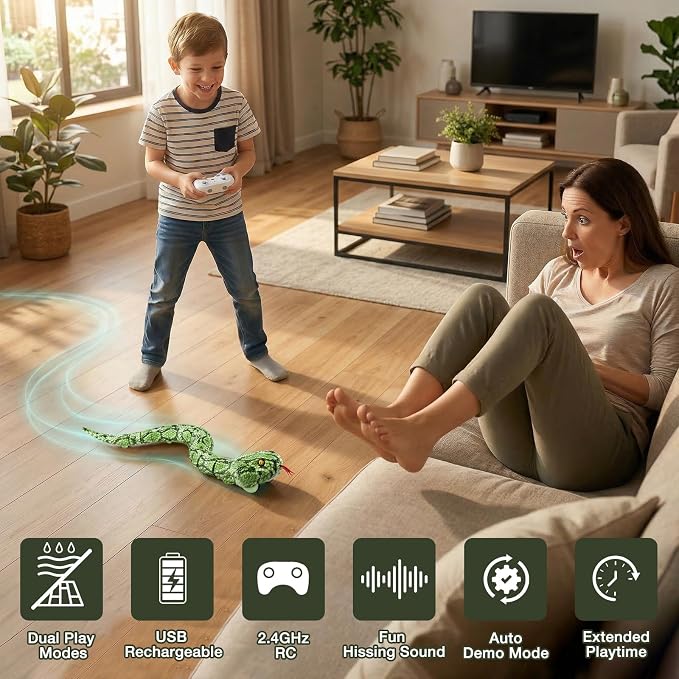 Remote Control Snake Amphibious RC Snake Toy Indoor Outdoor Games Party Prank Water Pool Toys for Kids Birthday Gifts for Boys Girls Ages 5-8 8-13