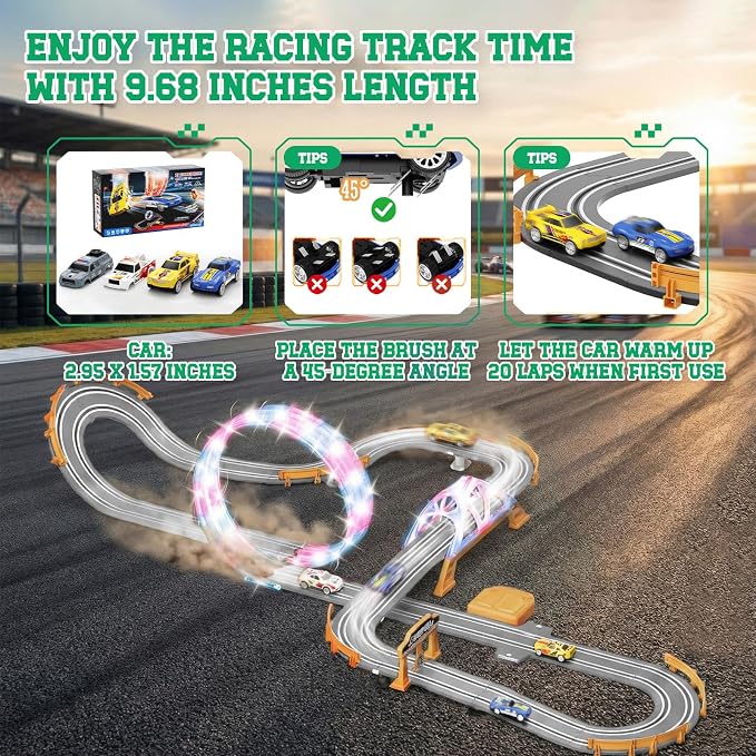 18.04ft 2-in-1 Slot Car Track Sets Toy - with 4 Cars, Battery or Electric Car Track Set with Dual Racing Game, Flash Circular Track, Lap Counter,Birthday Xmas Gifts Toys for Boys(S2-Charcoal)