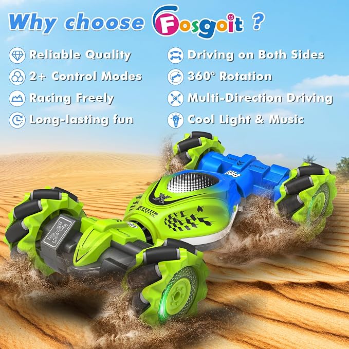 Fosgoit Gesture Sensing RC Stunt Car - Toys for 6-12 Years Old Boys Girls, 4WD Remote Control Car, Hand Controlled Car with Lights Music, Cool Birthday Gifts for Kids Age 6 7 8 9 10 11 12 Years Old