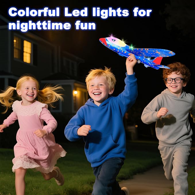 Airplane Launcher Toy for Kids, 3 Pack Spider Foam Gliders Air Planes with Led, 2 Flight Modes 3 4 5 6 7 Year Old Boys Girls Outdoor Flying Toys Outside Sport Games Birthday
