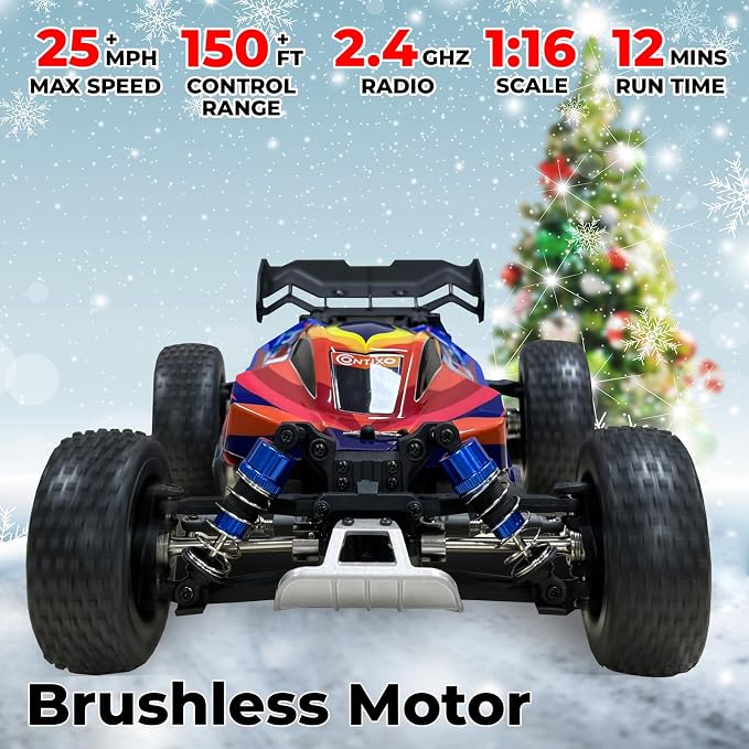 Contixo 1:16 Fast Remote Control Car, HC1 RC Truck with Brushless Motor, 39KMH 4x4 Offroad, Metal Oil-Filled Shocks, All-Terrain 2.4GHz RC Crawler for Adults & Boys
