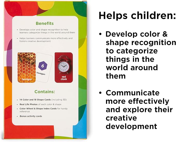 Award-Winning Colors & Shapes Flash Cards for Kids Ages 2-8 – 36 Durable Cards with Real Pictures – Learn Colors, Shapes & Categorization – Preschool, Kindergarten, Homeschool & Classroom