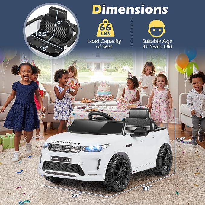 Costzon Ride on Car, Licensed Land Rover Discovery Sport Electric Vehicle, 12V Kids Car with Parent Remote Control, Music, Horn, Song, Gift for Aged 3+ (White, 38” x 24” x 17”(L x W x H))