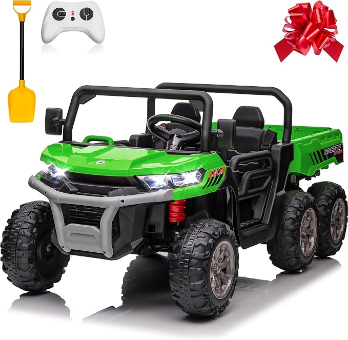 24V Ride on Dump Truck, XL 2 Seater Ride on Cars with Remote Control, 4x200W Powerful Motors, 6-Wheel Suspensions, Electric Dump Bed, Shovel, Kids UTV for Boy Girl