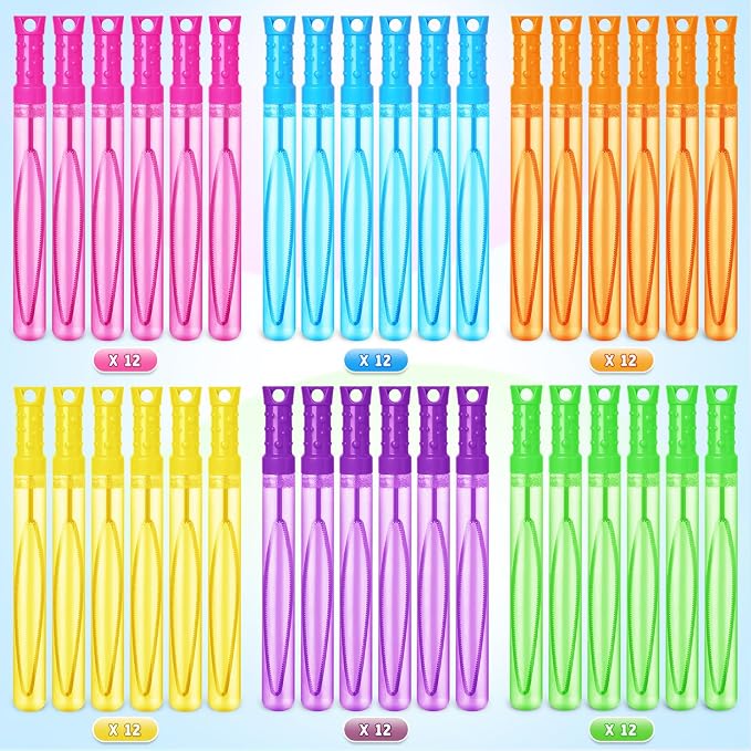 Bubble Wand, 72 Pcs Bubble Wands Bulk in 6 Colors, Bubble Party Favors for Kids, Summer Toys, Indoor Outdoor Activity, Themed Birthday, Wedding, for Girls & Boys