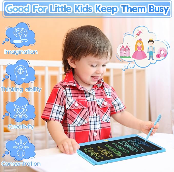 Hockvill LCD Writing Tablet for Kids 12 Inch, Toys for Boys Girls Drawing Pad for 3 4 5 6 7 Year Old Kids Toys, Toddler Erasable Doodle Board Travel Essentials, Christmas Birthday Gift for Kids - Blue