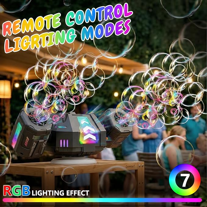 Bubble Machine, Rechargeable Dual-Nozzle Bubble Machine with Remote Control, 30000+ Bubbles Per Minute, RGB Lights, Bubble Machine for Kids, Weddings, Birthday Parties, Outdoor Activities