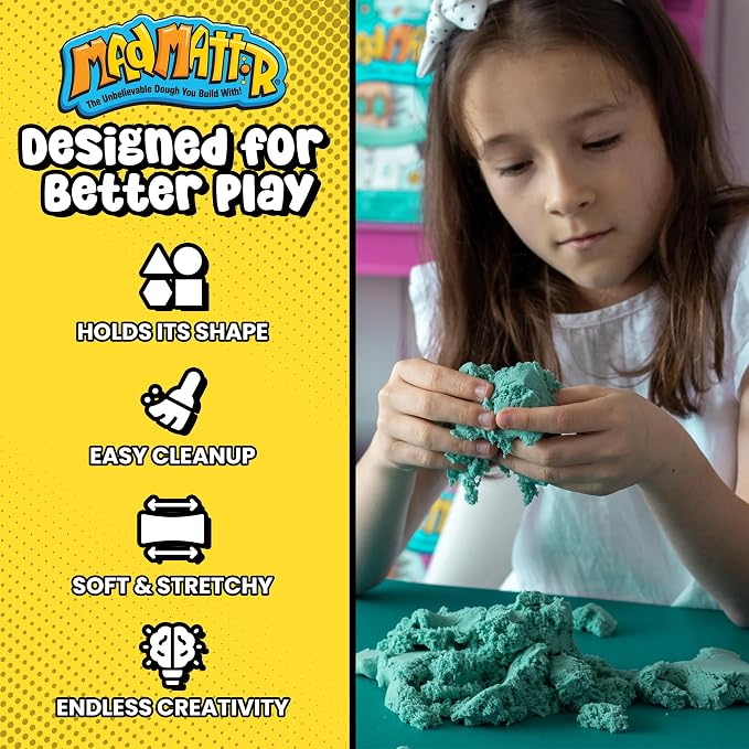 Mad Mattr 10 oz Sensory Dough Pouch, Soft Stretchy Play Dough for Kids, Never Dries Out, Mess-Free Modeling Clay for Creative Sensory Play, Ages 3 and Up, Teal