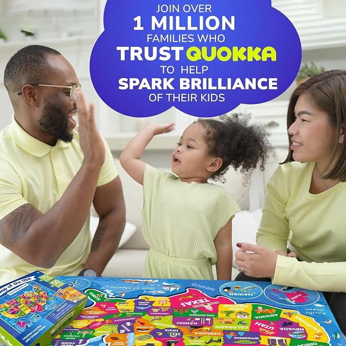 United States Puzzles for Kids Ages 8-10 - 70 Pcs Jigsaw Floor USA Map Puzzles for Kids Ages 6-8 - Includes 50 Cards with 400+ USA Facts - US State & Capitals Educational Gift for Children 4-8