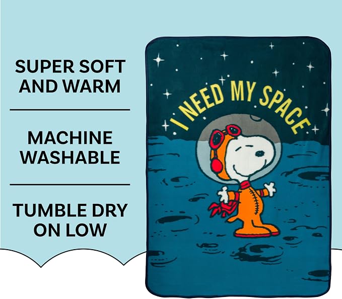 Silver Buffalo Peanuts Snoopy I Need My Space Astonaut Outer Space Moon 45" x 60" Fleece Throw, Soft and Cozy Blanket, 180 GSM