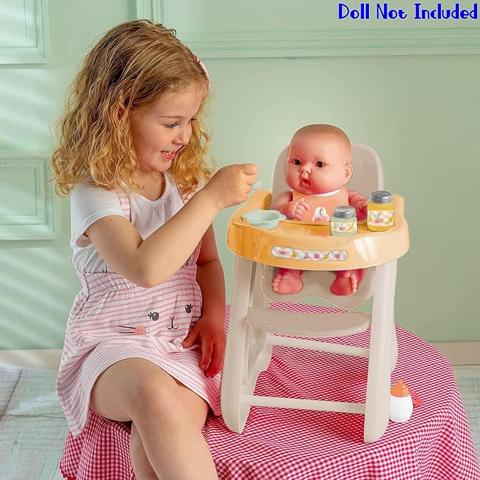 JC Toys - for Keeps Playtime! | Baby Doll High Chair | Fits Dolls up to 17" | Sturdy High Chair and Play Accessories | Ages 2| Earth Tone Colors