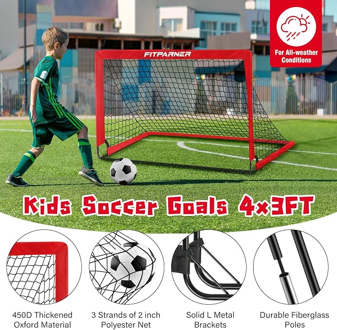 Soccer Goal,Backyard Soccer Goals for Kids 2 Pack,4x3/6x4 FT Portable Toddler Soccer Nets with Target,Ball & Cones,Soccer Training Equipment for Kids Youth Outdoor Games,Sports,Play