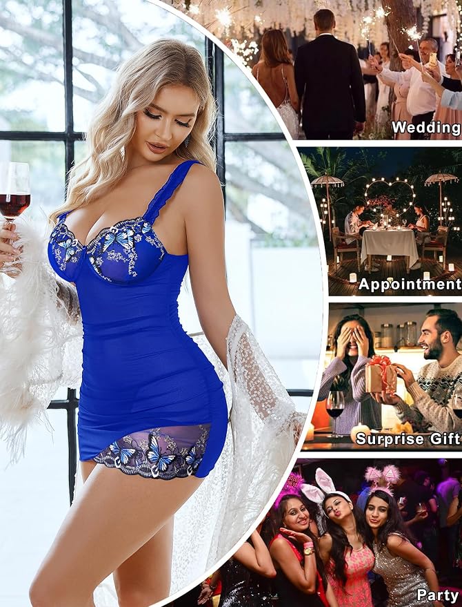 Avidlove Lingerie for Women Mesh Babydoll Lingeries Lace Chemise Floral Sleepwear Dress Sheer Exotic Boudoir Outfit S-XXL