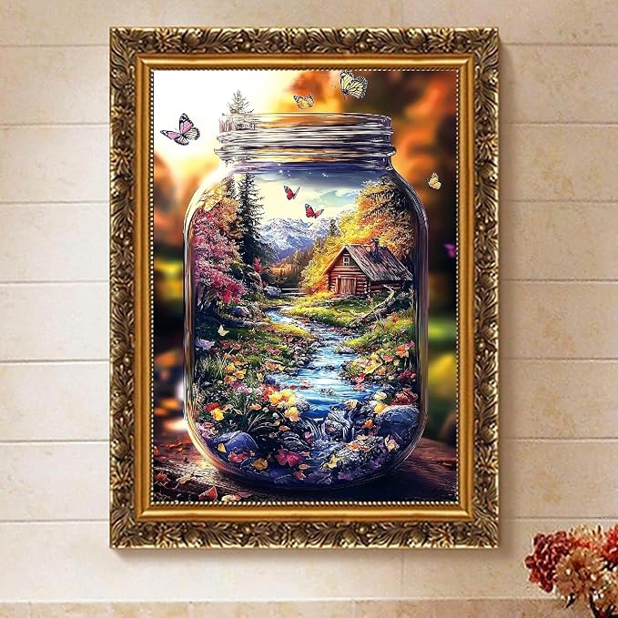 Paint by Numbers for Adults and Kids Beginner, Mountain Jar & Butterflies Painting by Number Kits On Canvas, Number Artist Paint by Number Kit DIY Oil Painting Acrylic Paints, Home Wall Decor Gift