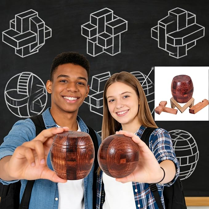 Wooden Brain Teaser Puzzles for Adults - Challenging 3D IQ Logic Games for Teens 14+, Stress Relief Desk Toys & Office Decor, Unique Gifts for Men, Women, Seniors (Barrel)