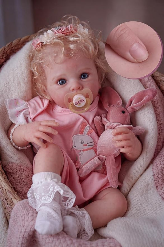 BABESIDE Reborn Baby Dolls - 17 Inch Soft Body Realistic Baby Doll Girl Lovely Awake Blond Curly Hair Girl Real Life Baby Dolls with Gift Box for Kids Age 3+ Collectors