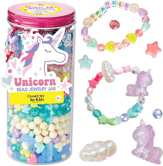 Creativity for Kids Unicorn Bead Jewelry Jar - Create 40+ DIY Friendship and Unicorn Bracelets for Girls | Gifts for Mom | Spring Crafts | Arts and Crafts for Kids | Unicorn Gifts for Girls (Ages 6+)